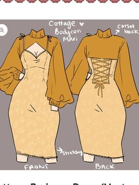 Mochipan Cottage Bodycon Dress (Mustard